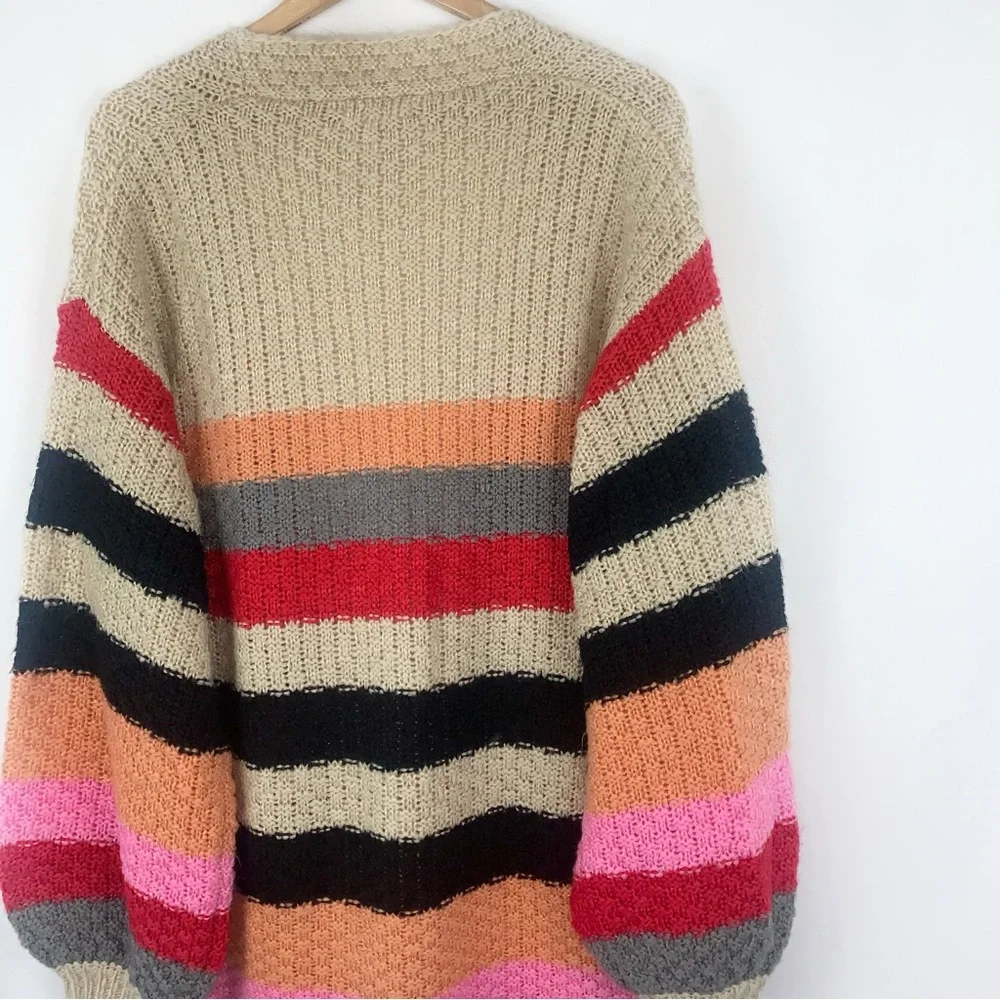 Talulah Colorful Stripe Chunky Knit Cardigan Balloon Sleeve - Picture 8 of 10